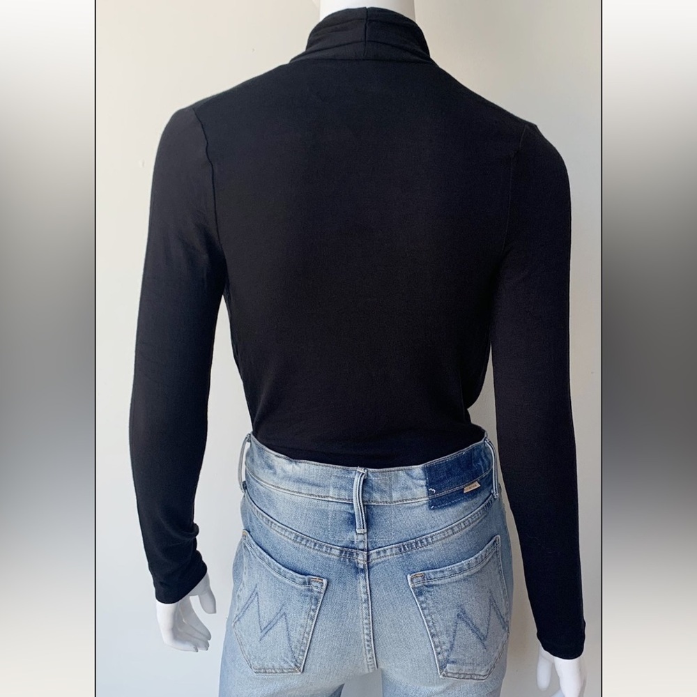 Vince Long Sleeve Crossover Bodysuit in Black - Picture 3 of 12